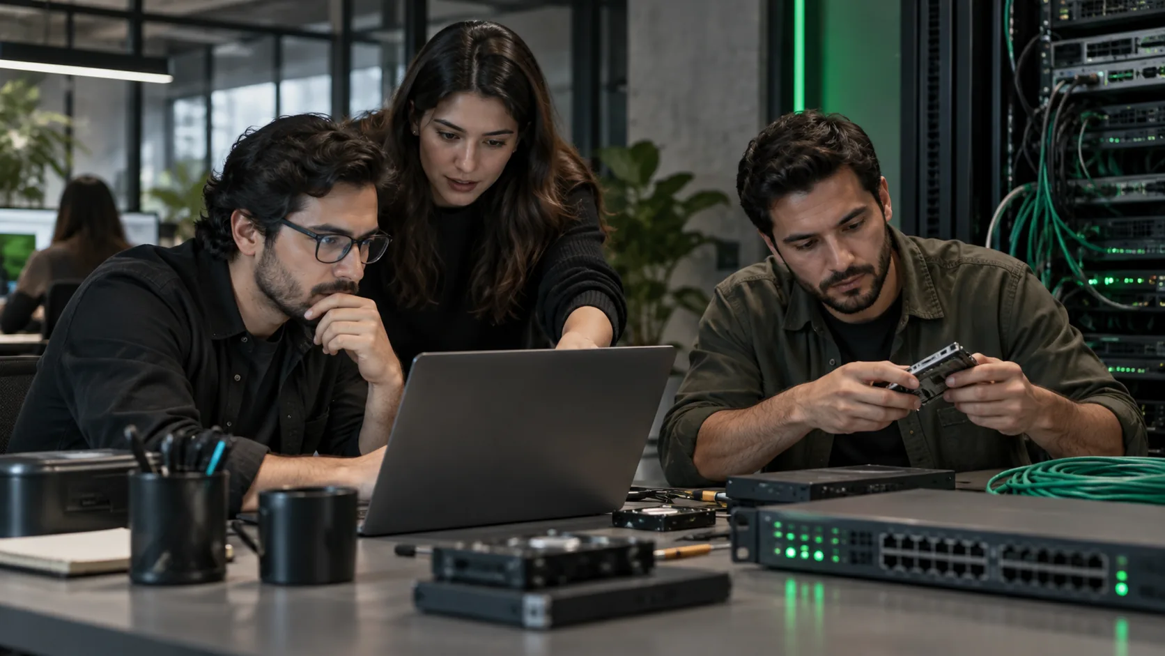 Profesionales colaborando en soluciones tecnológicas